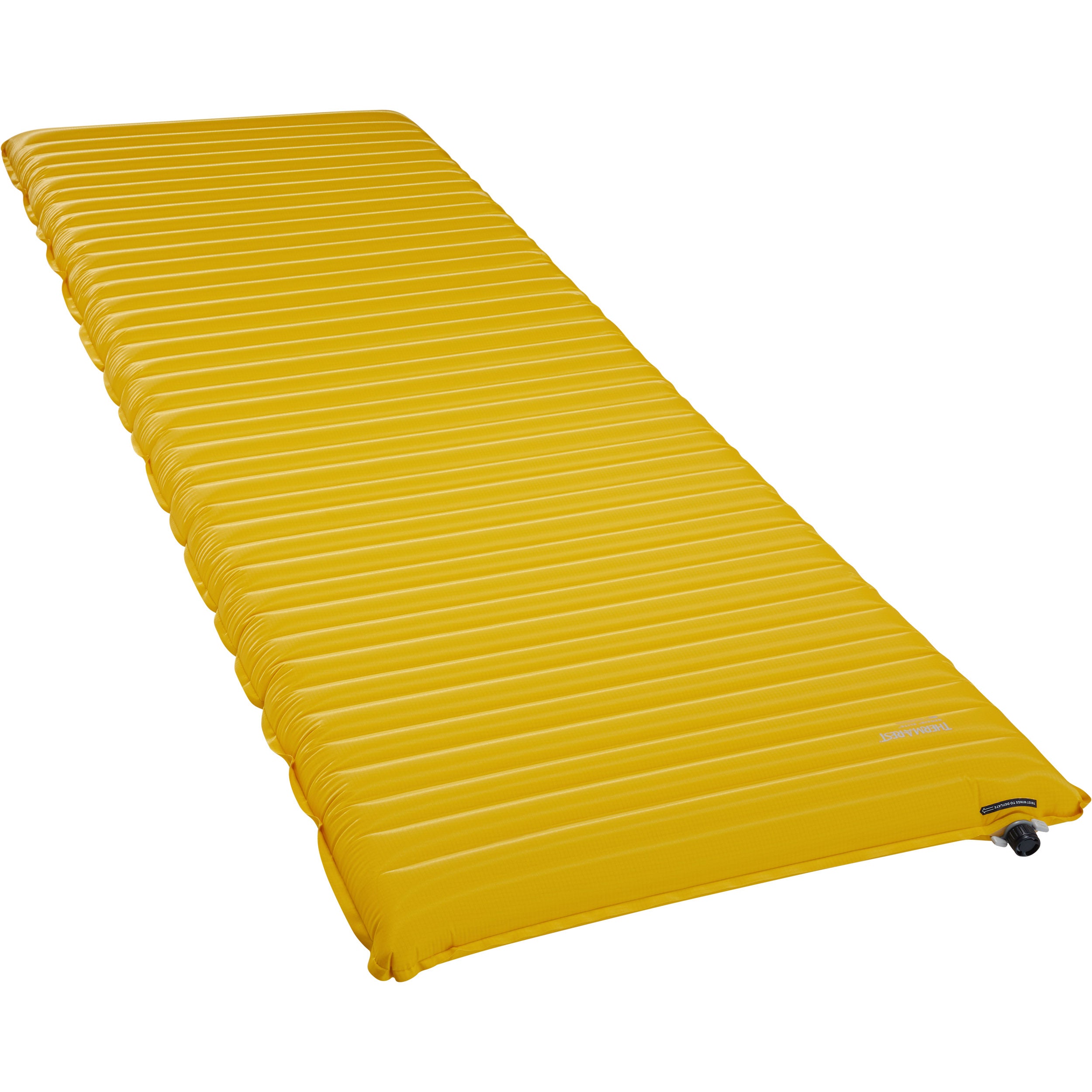 Therm-a-Rest NeoAir XLite NXT MAX Isomatte in Gelb (Solar Flare), aufgeblasen, schräge Ansicht
