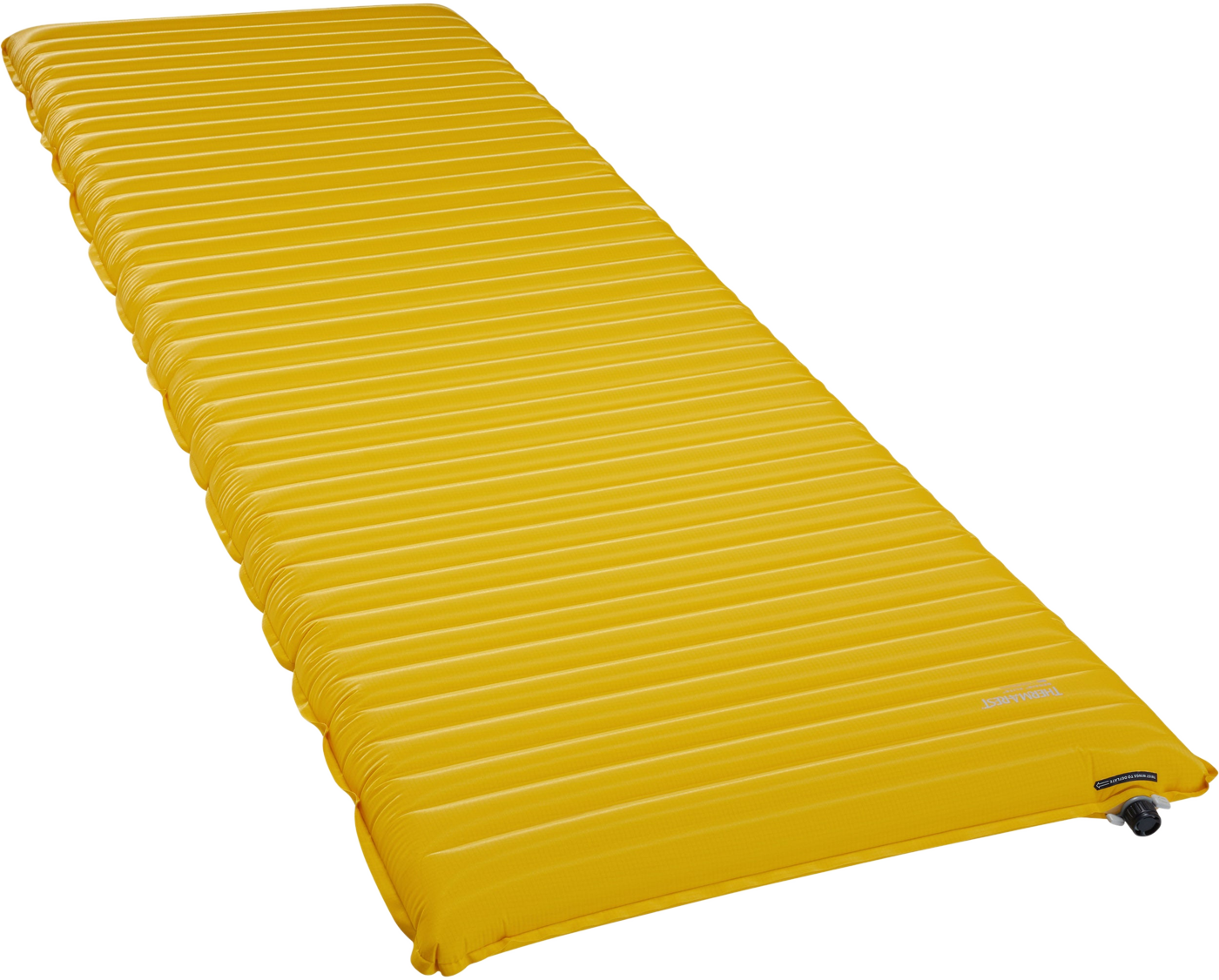Therm-a-Rest NeoAir XLite NXT MAX Isomatte in Gelb (Solar Flare), aufgeblasen, schräge Ansicht
